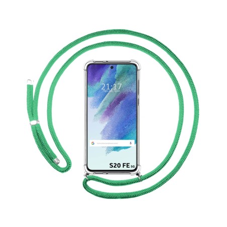 Funda Colgante Transparente para Samsung Galaxy S21 FE 5G con Cordon Verde Agua