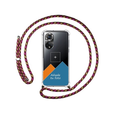 Personaliza tu Funda Colgante Transparente para Huawei Honor 50 5G / Nova 9 con Cordon Rosa / Dorado Dibujo Personalizada