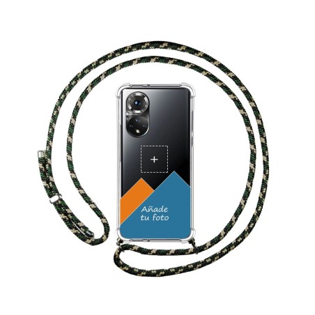 Personaliza tu Funda Colgante Transparente para Huawei Honor 50 5G / Nova 9 con Cordon Verde / Dorado Dibujo Personalizada