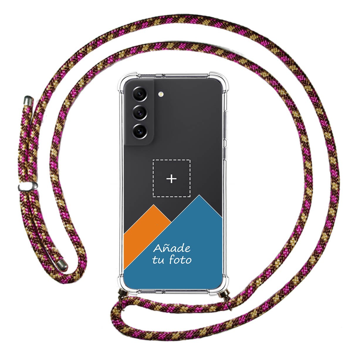 Personaliza tu Funda Colgante Transparente para Samsung Galaxy S21 FE 5G con Cordon Rosa / Dorado Dibujo Personalizada