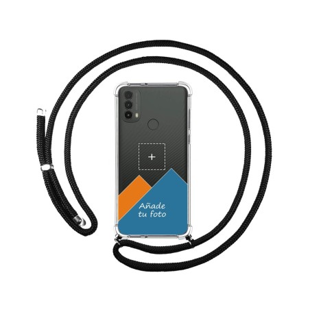 Personaliza tu Funda Colgante Transparente para Motorola Moto E40 con Cordon Negro Dibujo Personalizada