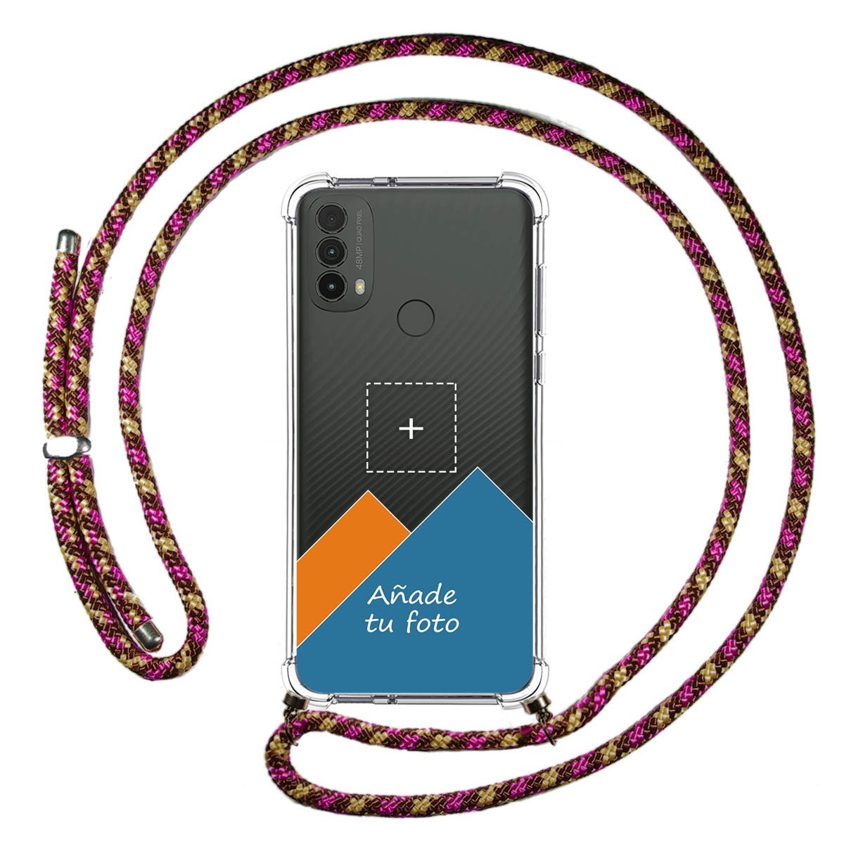 Personaliza tu Funda Colgante Transparente para Motorola Moto E40 con Cordon Rosa / Dorado Dibujo Personalizada