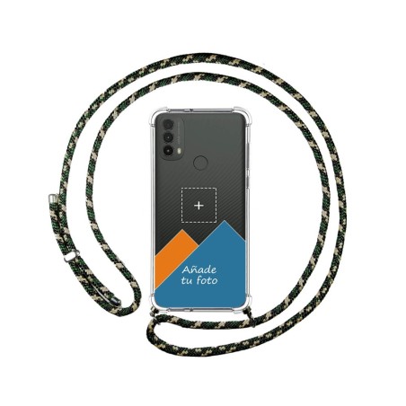 Personaliza tu Funda Colgante Transparente para Motorola Moto E40 con Cordon Verde / Dorado Dibujo Personalizada