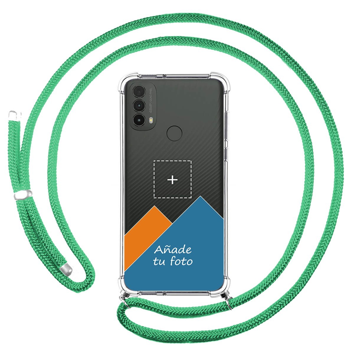 Personaliza tu Funda Colgante Transparente para Motorola Moto E40 con Cordon Verde Agua Dibujo Personalizada