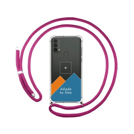 Personaliza tu Funda Colgante Transparente para Motorola Moto E40 con Cordon Rosa Fucsia Dibujo Personalizada