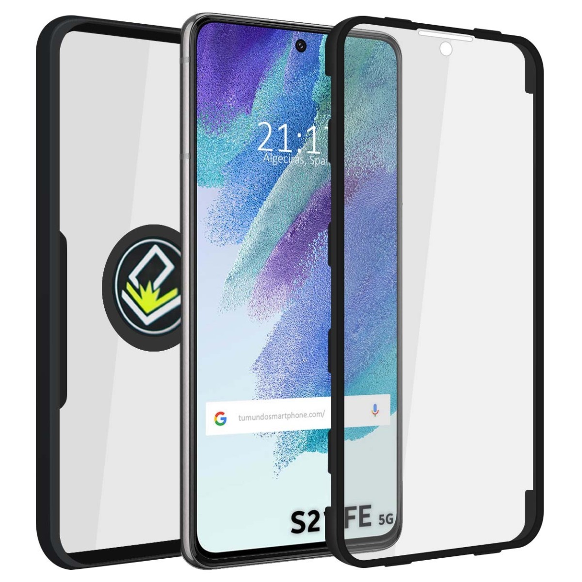 Funda Doble Negra Pc + Tpu Full Body 360 con Anillo para Samsung Galaxy S21 FE 5G