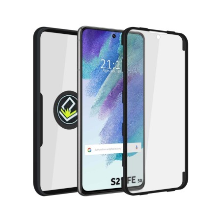 Funda Doble Negra Pc + Tpu Full Body 360 con Anillo para Samsung Galaxy S21 FE 5G