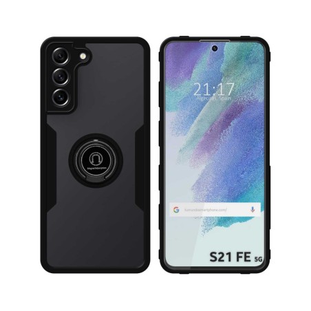 Funda Doble Negra Pc + Tpu Full Body 360 con Anillo para Samsung Galaxy S21 FE 5G