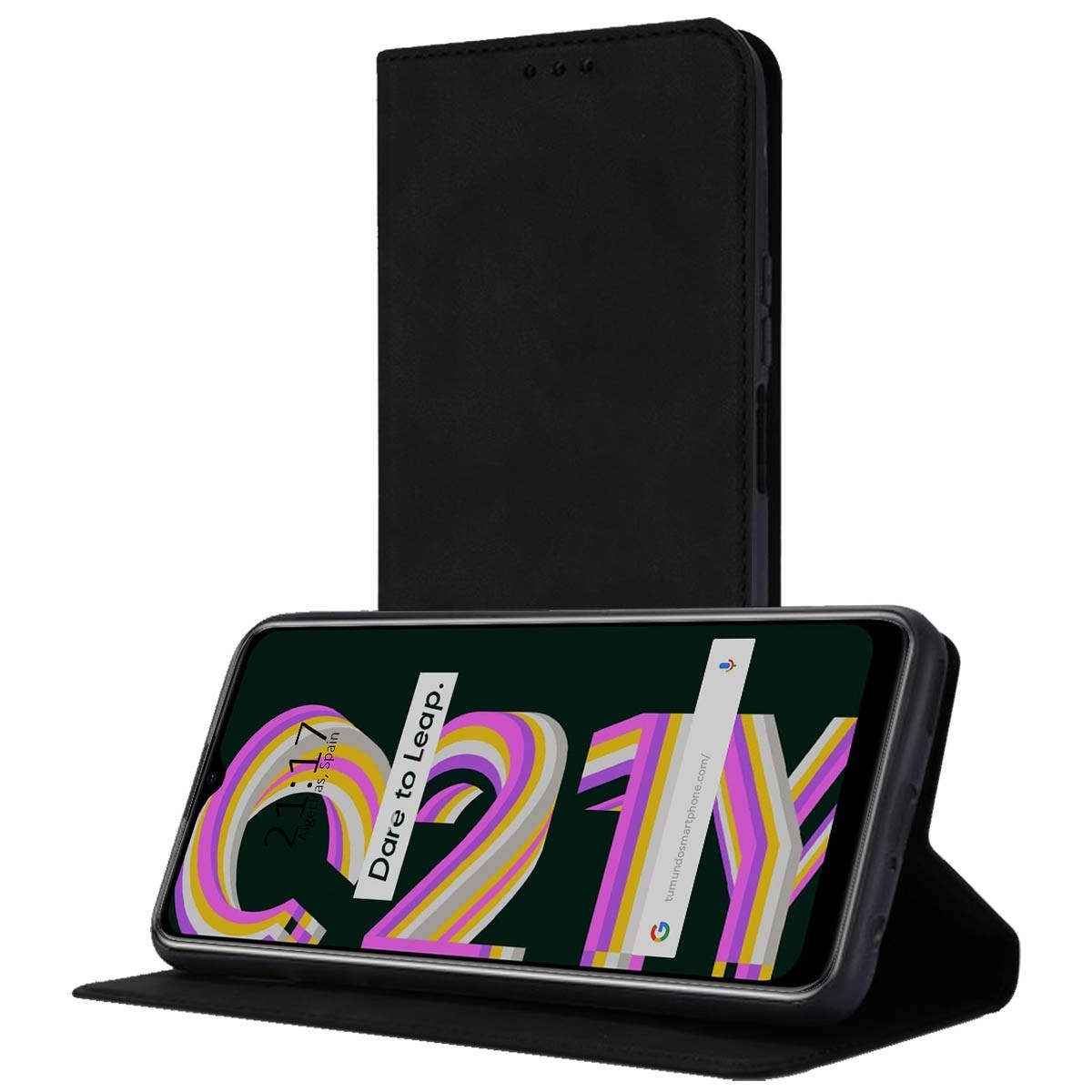 Funda Polipiel con tarjetero para Realme C21Y / C25Y color Negra