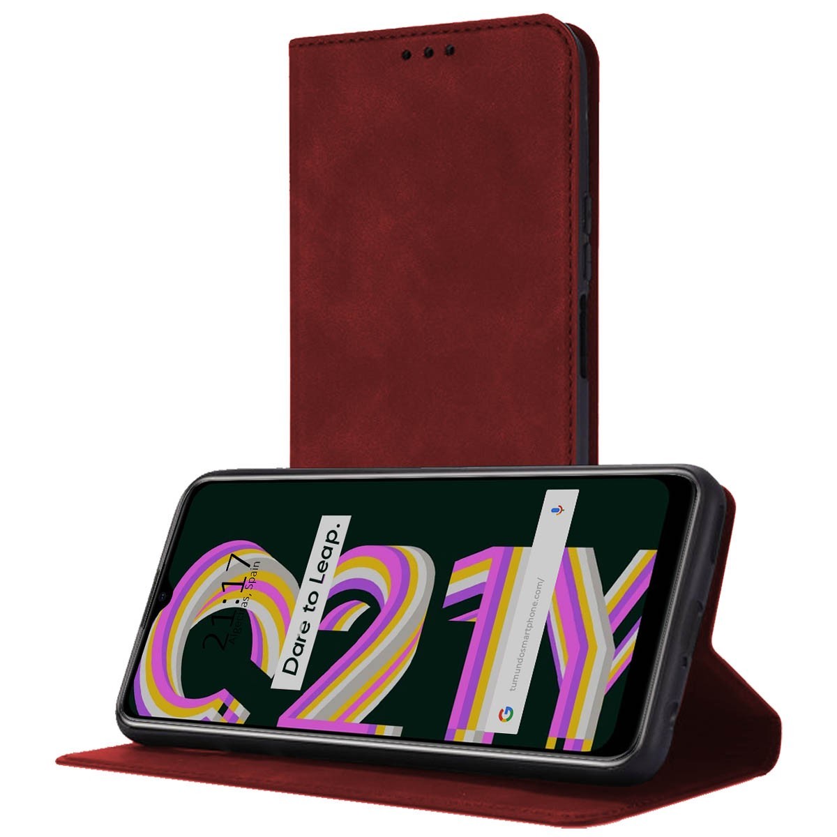 Funda Polipiel con tarjetero para Realme C21Y / C25Y color Roja