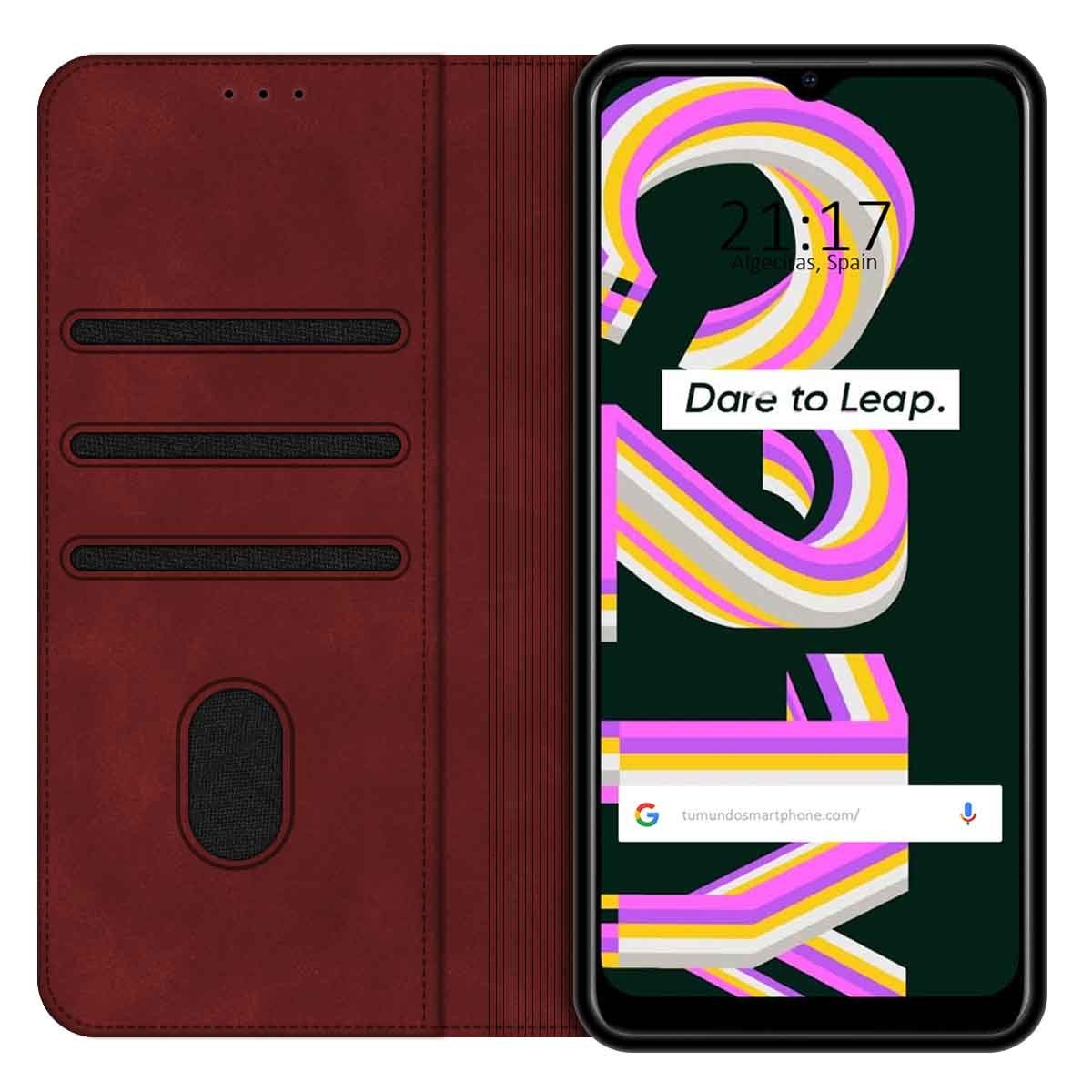 Funda Polipiel con tarjetero para Realme C21Y / C25Y color Roja