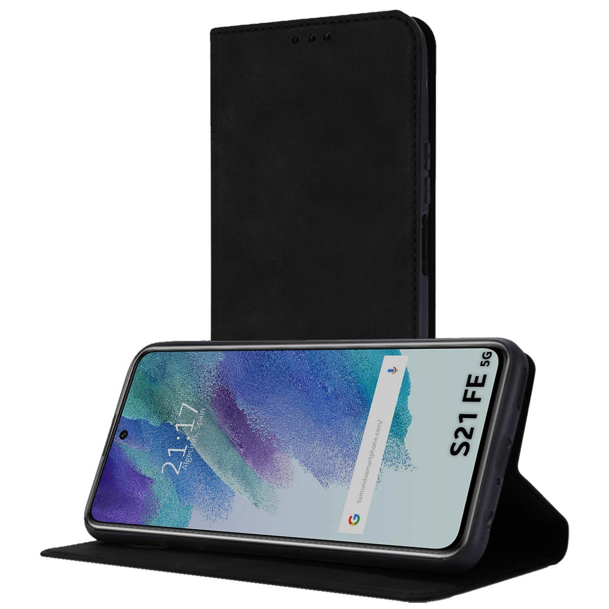 Funda Polipiel con tarjetero para Samsung Galaxy S21 FE 5G color Negra