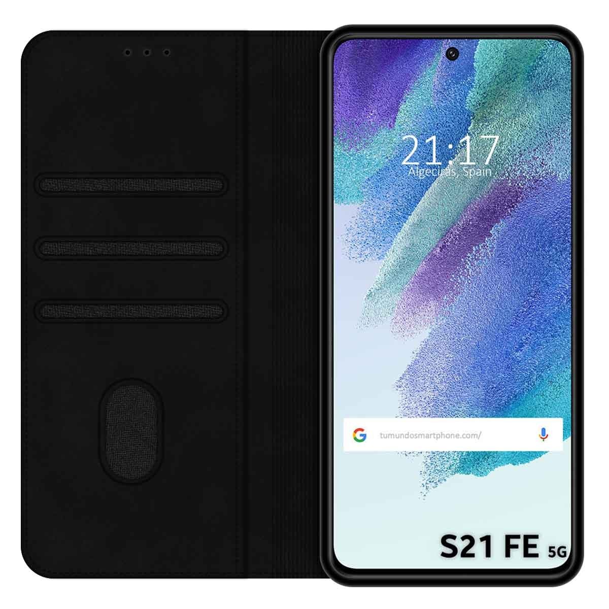 Funda Polipiel con tarjetero para Samsung Galaxy S21 FE 5G color Negra