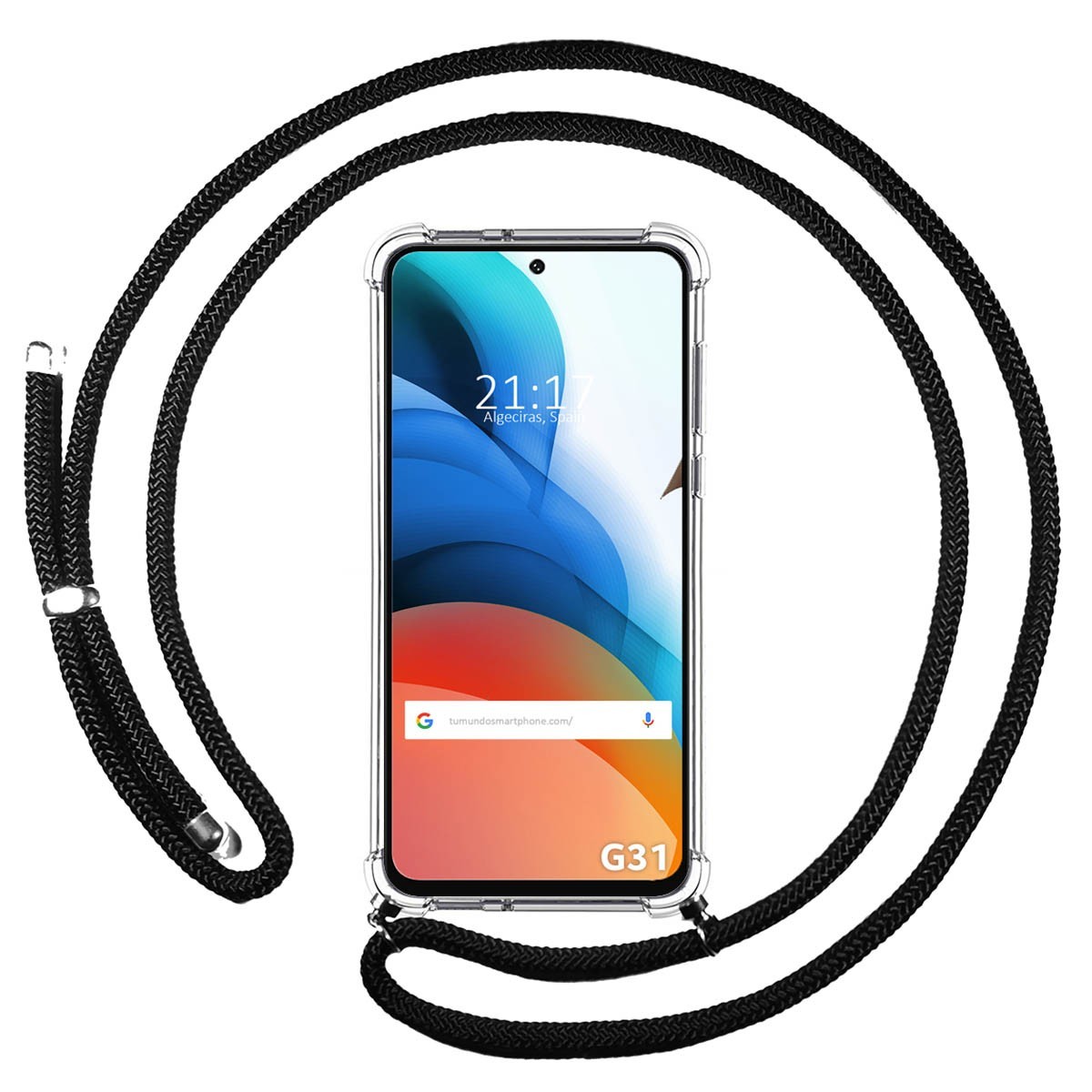 Funda Colgante Transparente para Motorola Moto G31 con Cordon Negro