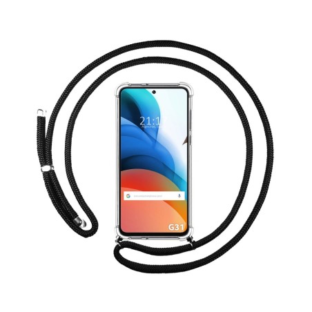 Funda Colgante Transparente para Motorola Moto G31 con Cordon Negro