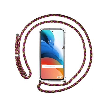 Funda Colgante Transparente para Motorola Moto G31 con Cordon Rosa / Dorado
