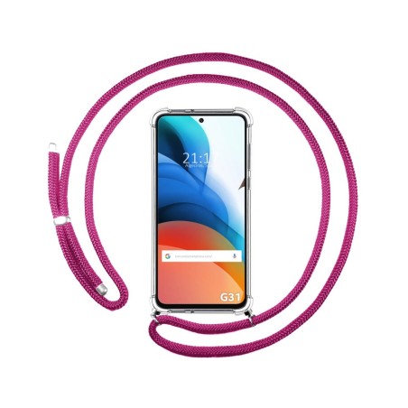 Funda Colgante Transparente para Motorola Moto G31 con Cordon Rosa Fucsia
