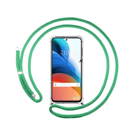 Funda Colgante Transparente para Motorola Moto G31 con Cordon Verde Agua