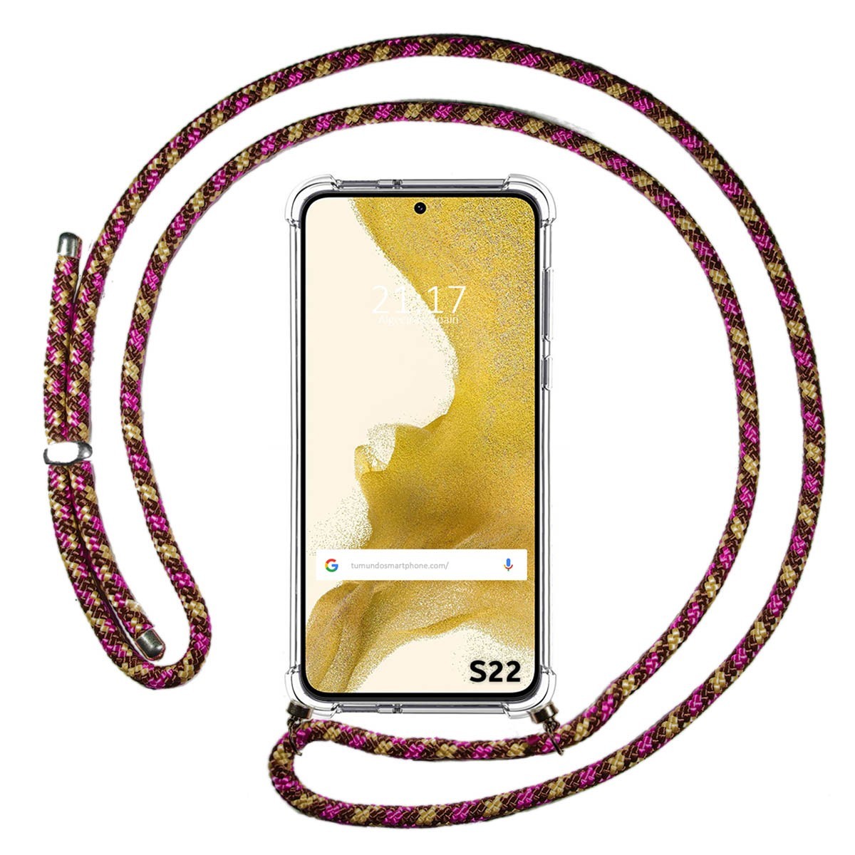Funda Colgante Transparente para Samsung Galaxy S22 5G con Cordon Rosa / Dorado
