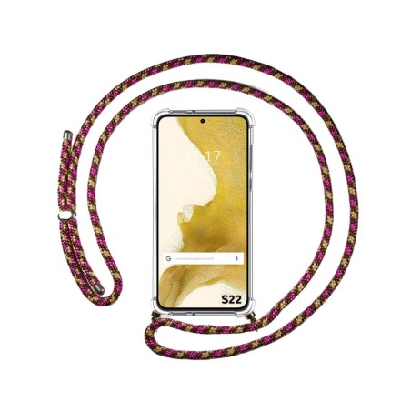 Funda Colgante Transparente para Samsung Galaxy S22 5G con Cordon Rosa / Dorado