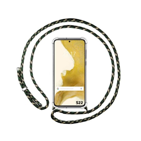 Funda Colgante Transparente para Samsung Galaxy S22 5G con Cordon Verde / Dorado