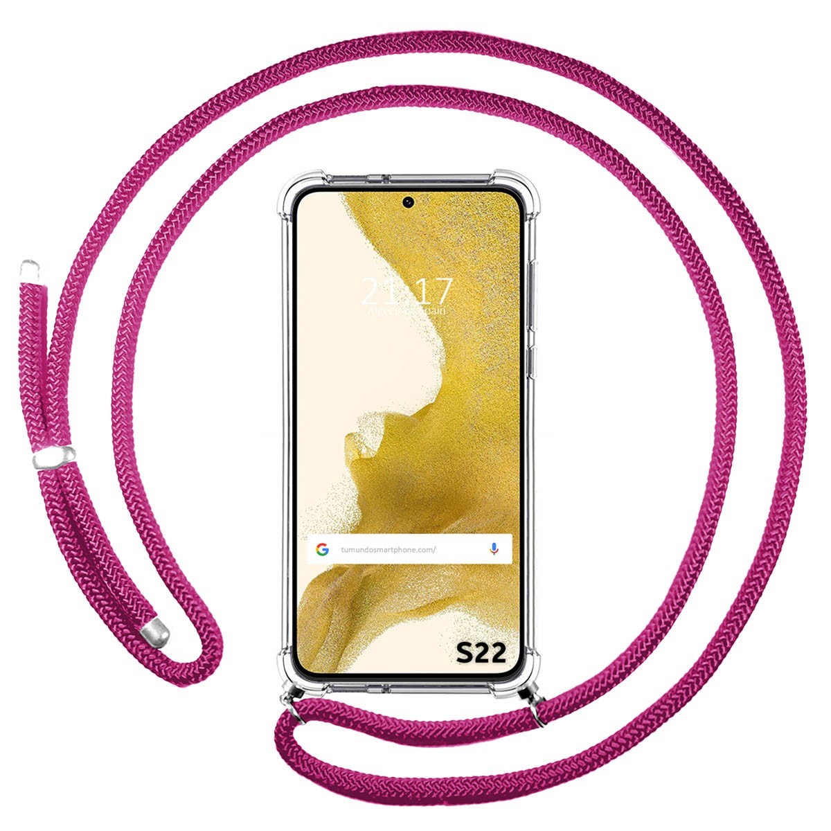 Funda Colgante Transparente para Samsung Galaxy S22 5G con Cordon Rosa Fucsia