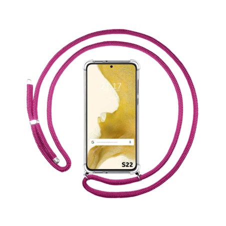 Funda Colgante Transparente para Samsung Galaxy S22 5G con Cordon Rosa Fucsia