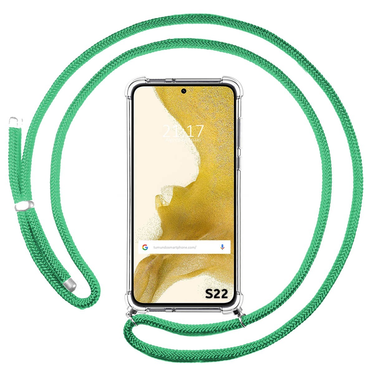 Funda Colgante Transparente para Samsung Galaxy S22 5G con Cordon Verde Agua