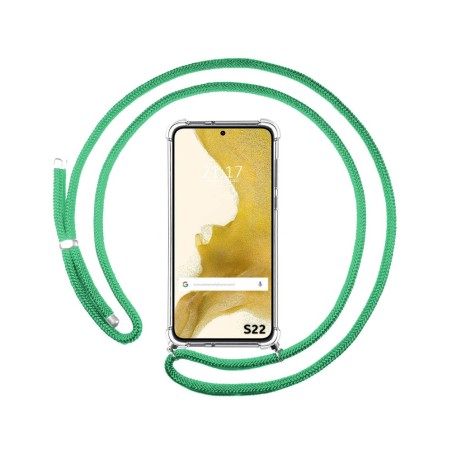 Funda Colgante Transparente para Samsung Galaxy S22 5G con Cordon Verde Agua