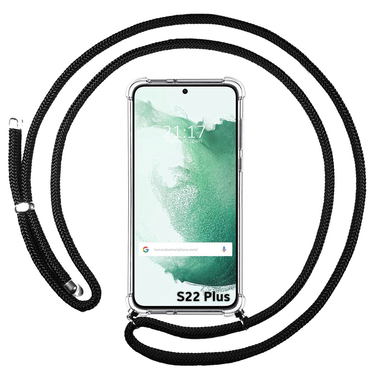Funda Colgante Transparente para Samsung Galaxy S22 Plus 5G con Cordon Negro