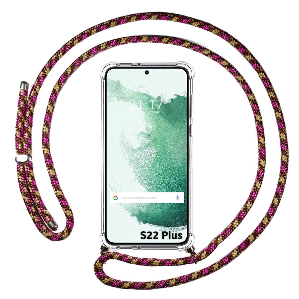 Funda Colgante Transparente para Samsung Galaxy S22 Plus 5G con Cordon Rosa / Dorado