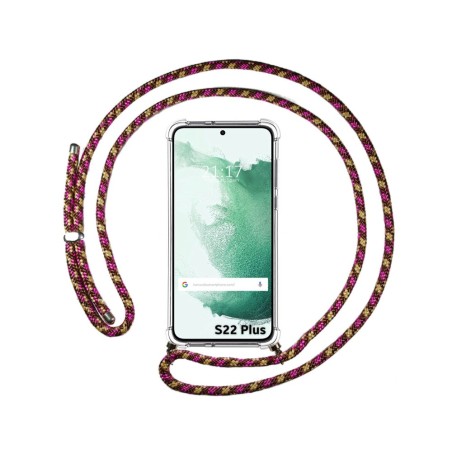 Funda Colgante Transparente para Samsung Galaxy S22 Plus 5G con Cordon Rosa / Dorado