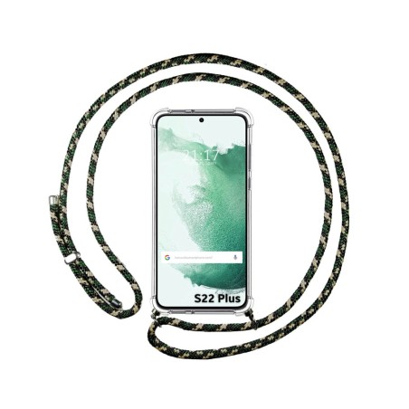 Funda Colgante Transparente para Samsung Galaxy S22 Plus 5G con Cordon Verde / Dorado