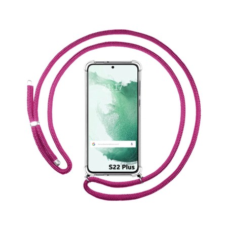 Funda Colgante Transparente para Samsung Galaxy S22 Plus 5G con Cordon Rosa Fucsia