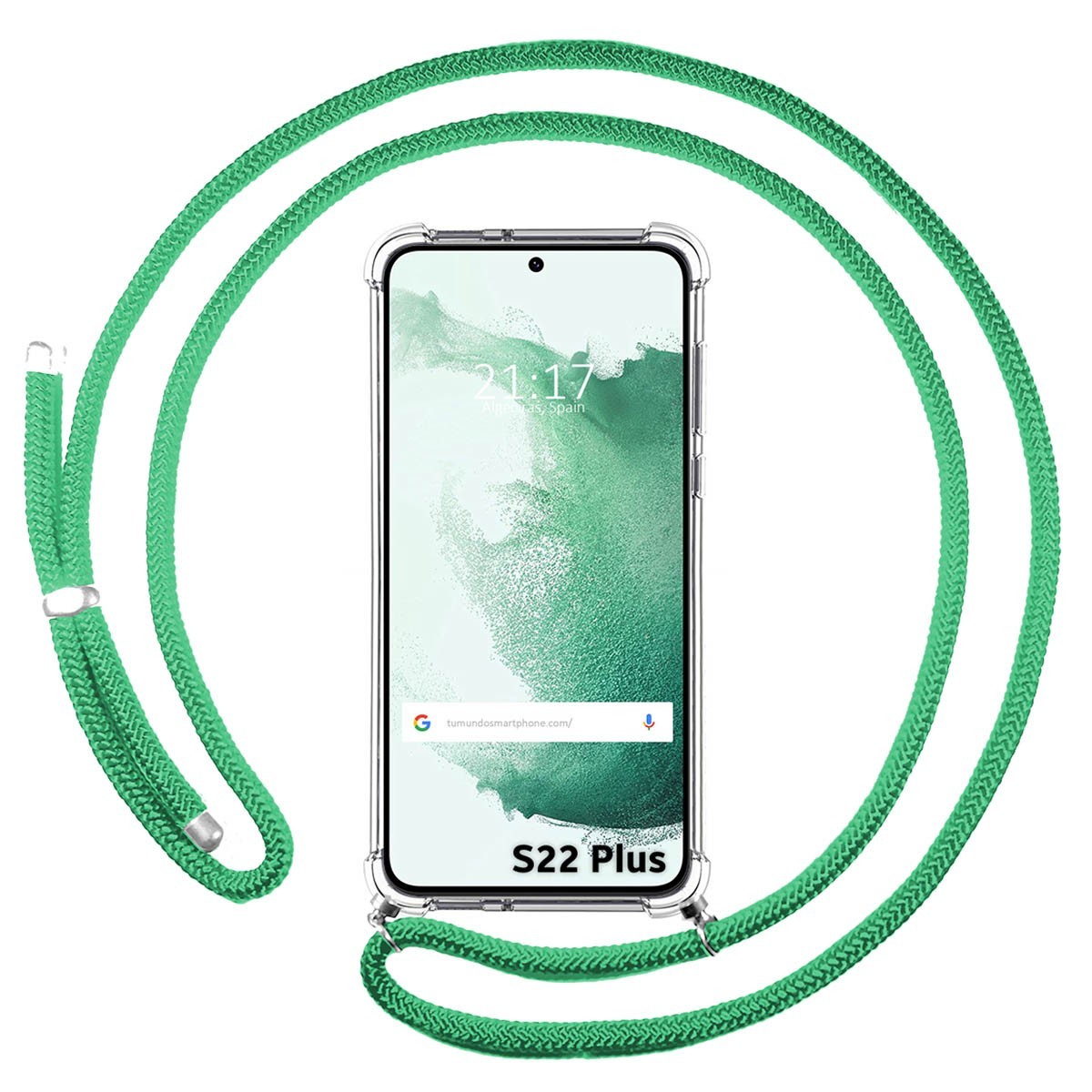 Funda Colgante Transparente para Samsung Galaxy S22 Plus 5G con Cordon Verde Agua