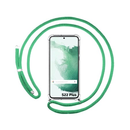 Funda Colgante Transparente para Samsung Galaxy S22 Plus 5G con Cordon Verde Agua