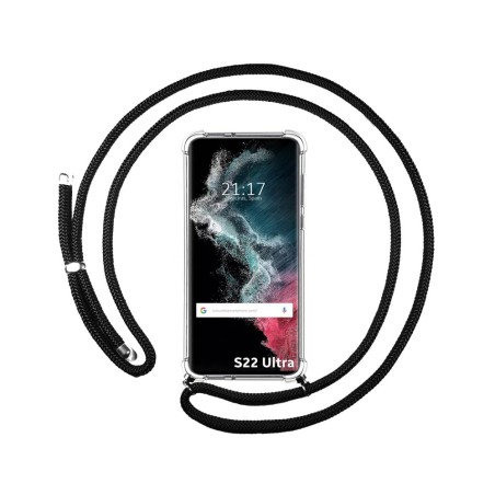 Funda Colgante Transparente para Samsung Galaxy S22 Ultra 5G con Cordon Negro