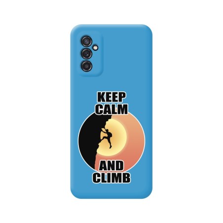 Funda Silicona Líquida Azul para Samsung Galaxy M52 5G diseño Hombre Escalada Dibujos