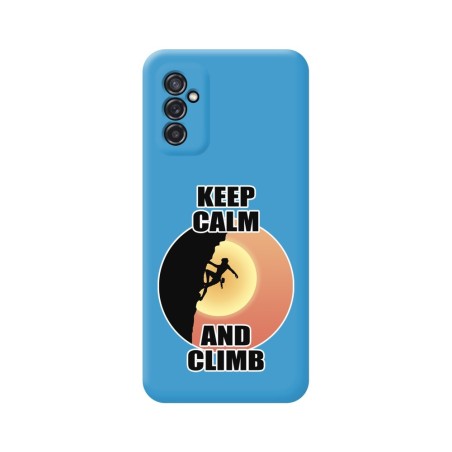 Funda Silicona Líquida Azul para Samsung Galaxy M52 5G diseño Mujer Escalada Dibujos