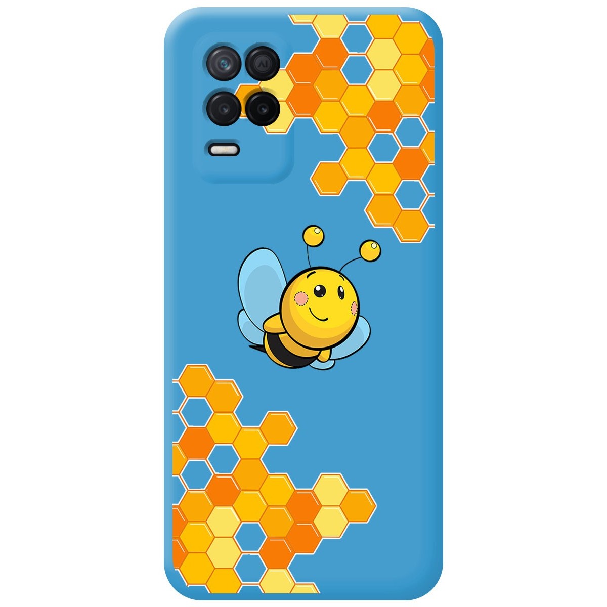 Funda Silicona Líquida Azul para Realme 8 5G / Narzo 30 5G diseño Abeja Dibujos