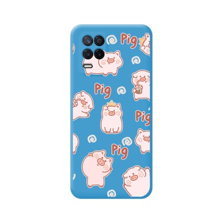 Funda Silicona Líquida Azul para Realme 8 5G / Narzo 30 5G diseño Cerdos Dibujos