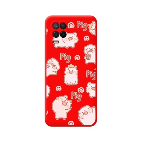 Funda Silicona Líquida Roja para Realme 8 4G / 8 Pro diseño Cerdos Dibujos
