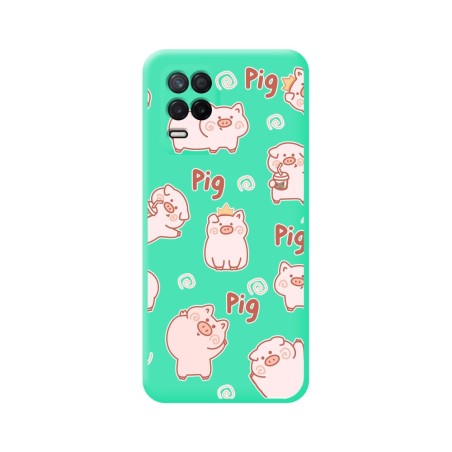 Funda Silicona Líquida Verde para Realme 8 5G / Narzo 30 5G diseño Cerdos Dibujos