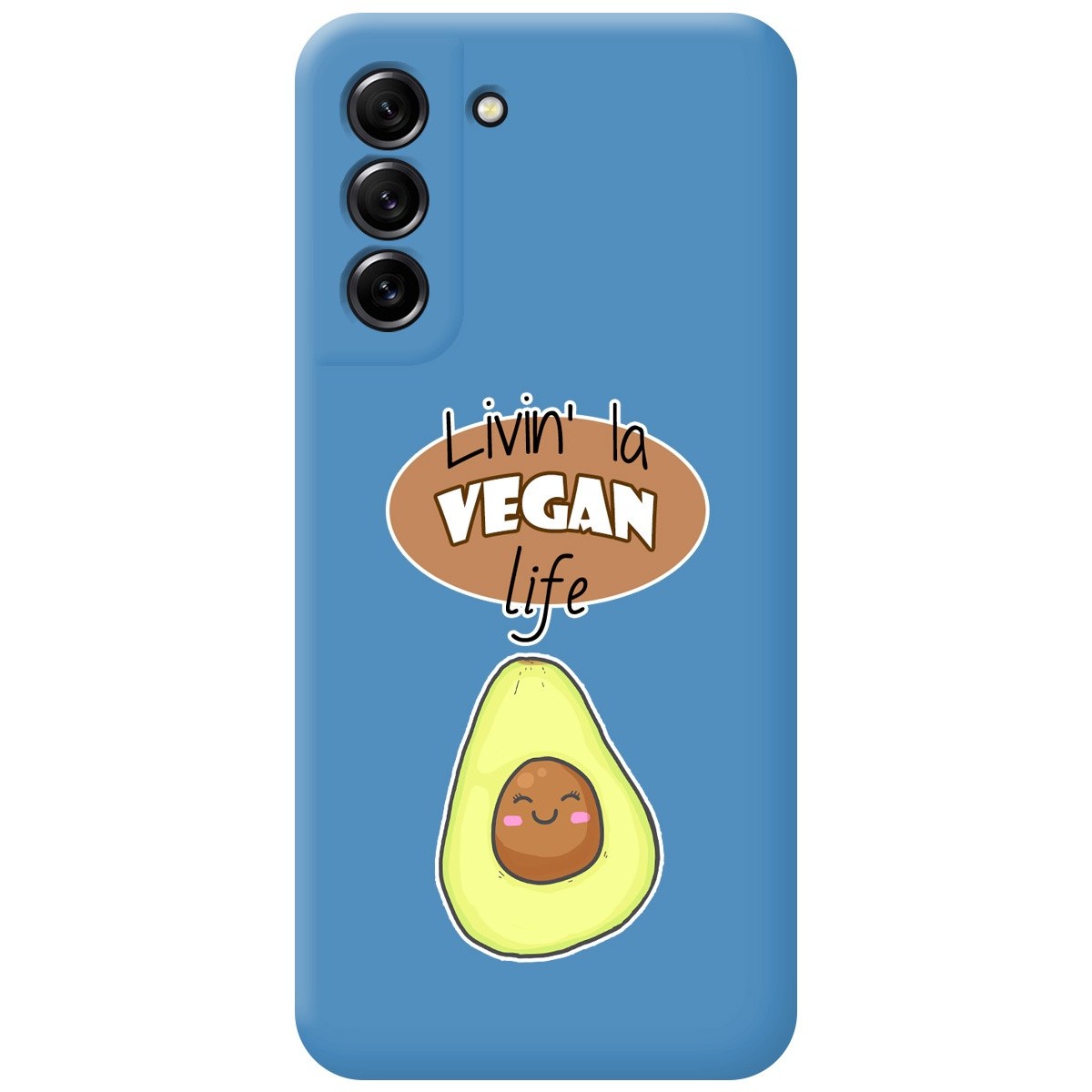 Funda Silicona Líquida Azul para Samsung Galaxy S21 FE 5G diseño Vegan Life Dibujos