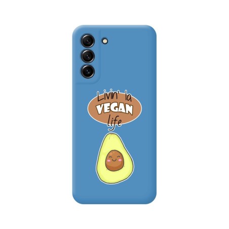 Funda Silicona Líquida Azul para Samsung Galaxy S21 FE 5G diseño Vegan Life Dibujos