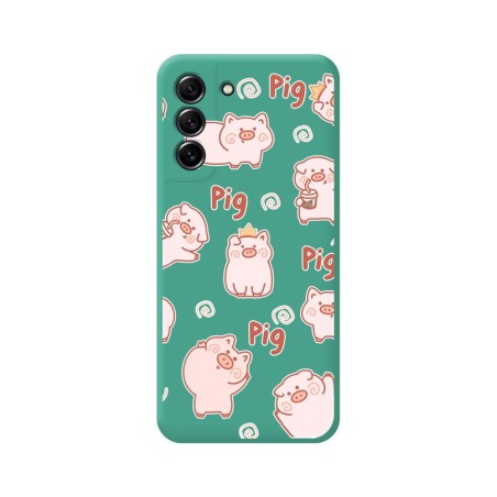 Funda Silicona Líquida Verde para Samsung Galaxy S21 FE 5G diseño Cerdos Dibujos