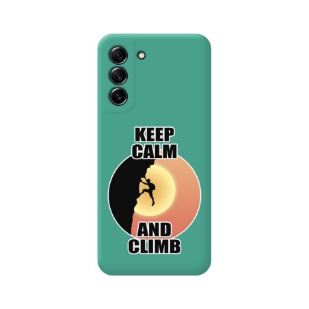 Funda Silicona Líquida Verde para Samsung Galaxy S21 FE 5G diseño Hombre Escalada Dibujos