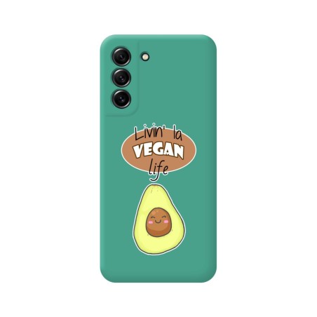 Funda Silicona Líquida Verde para Samsung Galaxy S21 FE 5G diseño Vegan Life Dibujos