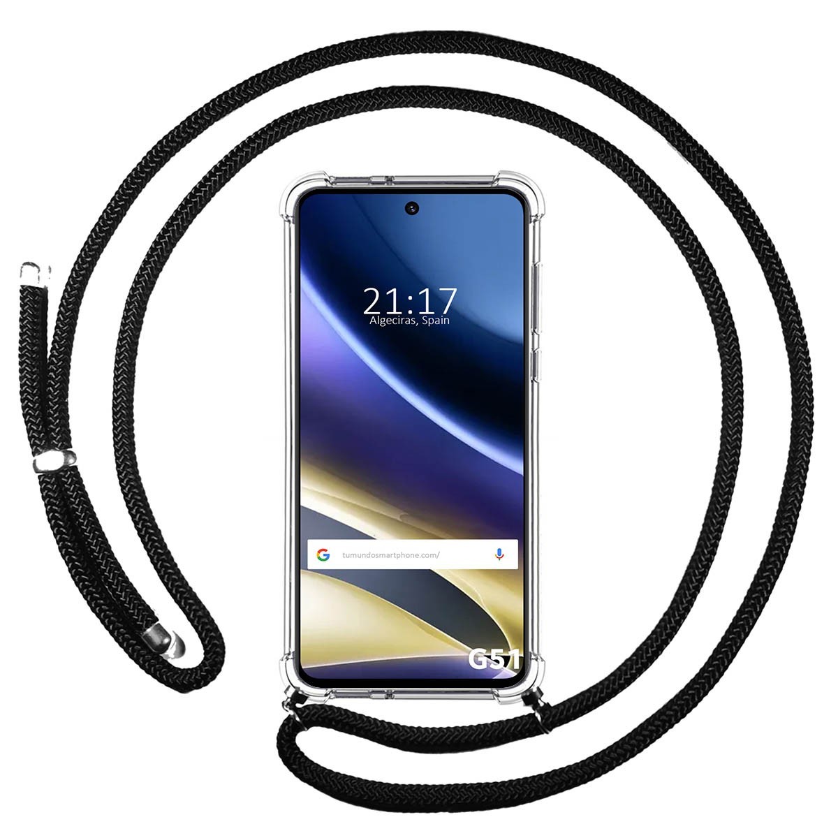 Funda Colgante Transparente para Motorola Moto G51 5G con Cordon Negro