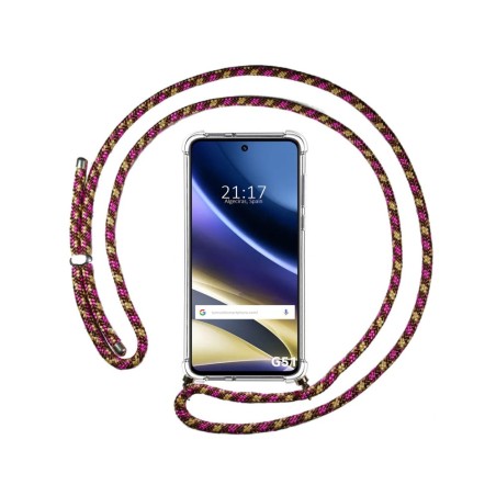 Funda Colgante Transparente para Motorola Moto G51 5G con Cordon Rosa / Dorado
